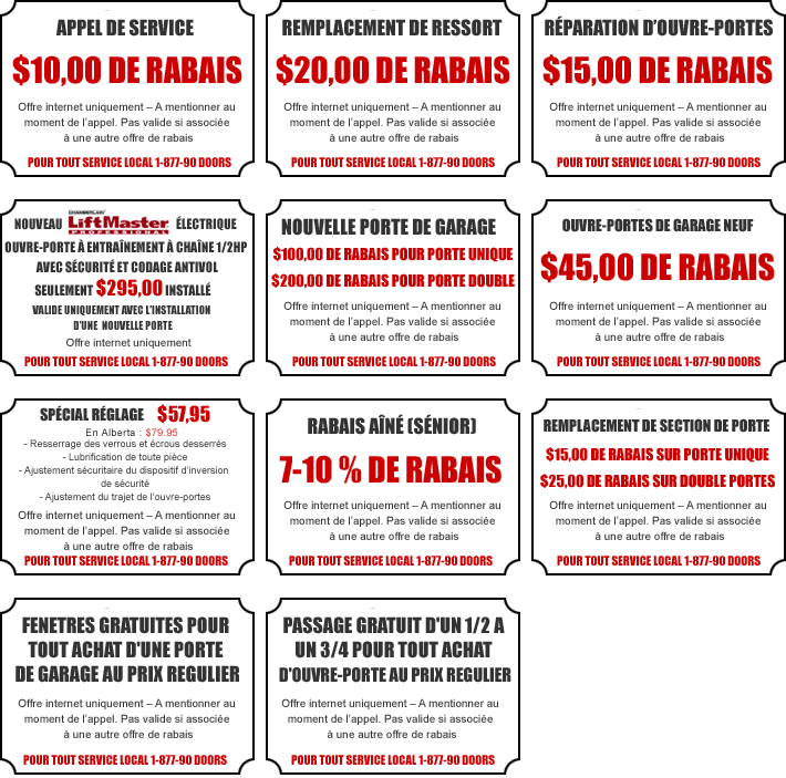 Consultez nos tarifs spéciaux et remises à l'appel de service, Remplacement des ressorts, New Portes de garage et ouvre l'installation, escompte de premier rang, le remplacement de l'article de porte et beaucoup plus